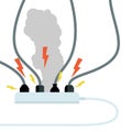 Set of electrical outlets with grey smoke. Cartoon flat illustration