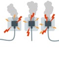 Set of electrical outlets with smoke. Cartoon flat illustration