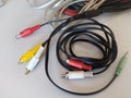 Plugs. Multi-colored plugs on black wire