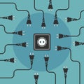 Plugs seek outlet. Free electricity flat design concept.