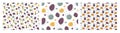 Plum abstract background set. Three pattern collection. Seamless pattern with yellow, purple abstract spots hand drawn