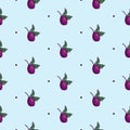 Plum branch with fruit vector seamless pattern