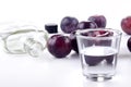 Plum brandy and fresh plums Royalty Free Stock Photo