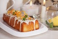 Plum cake food white chocolate, orange zest, thyme Royalty Free Stock Photo