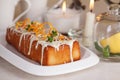 Plum cake food white chocolate, orange zest, thyme Royalty Free Stock Photo