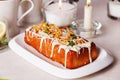 Plum cake food white chocolate, orange zest, thyme Royalty Free Stock Photo