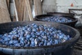 Plum fermentation for rakija or rakia making proces of strong homemade alcohol drink Royalty Free Stock Photo