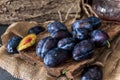 Plum. Fresh plum. Harvest. fresh blue plums on a dark table. Autumn harvest of plums. healthy eating concept. Food Photo Royalty Free Stock Photo