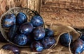 Plum. Fresh plum. Harvest. fresh blue plums on a dark table. Autumn harvest of plums. healthy eating concept. Food Photo Royalty Free Stock Photo