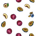 plum fruit green red prune vector seamless pattern