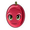 Plum fruits. Face. The isolated object on a white background. Ripe. Cartoon flat style. Illustration. Smile. Vector Royalty Free Stock Photo
