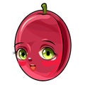 Plum fruits. Face. The isolated object on a white background. Ripe. Cartoon flat style. Illustration. Smile. Vector Royalty Free Stock Photo