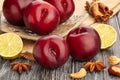Plum group on wood Royalty Free Stock Photo