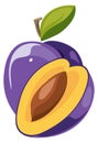 Plum half cut and whole fruit cartoon icon Royalty Free Stock Photo