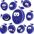 Plum icon cartoon with funny faces