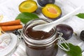 Plum jam and fresh plums Royalty Free Stock Photo