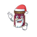 Plum jam in Santa cartoon character style with ok finger Royalty Free Stock Photo