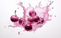 "Plum Juice Cascading from Glass on White Background -Generative Ai