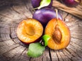 Plum. Juicy ripe organic plums closeup Royalty Free Stock Photo