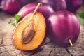 Plum. Juicy ripe organic plums closeup Royalty Free Stock Photo