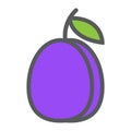 Plum line icon, fruit and diet, vector graphics