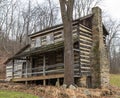 Plum, Pennsylvania, USA December 22, 2023 The Carpenter Log Cabin, a historical home in Boyce Park