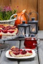 Plum pie in autumn party setting Royalty Free Stock Photo