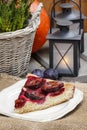 Plum pie in autumn party setting Royalty Free Stock Photo