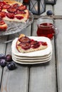 Plum pie in autumn party setting Royalty Free Stock Photo