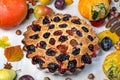 Plum pie on a light autumn background Royalty Free Stock Photo