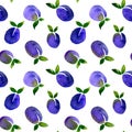 Plum ripe blue violet purple watercolor seamless pattern. Endless print for textile, clothes, fashion fabric, linens