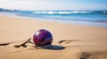 Plum On Sandy Beach A Fusion Of Traditional Oceanic Art And Tropical Symbolism Royalty Free Stock Photo