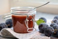 Plum sauce in a jar. Royalty Free Stock Photo