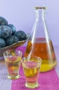 Plum schnapps and fresh plums Royalty Free Stock Photo
