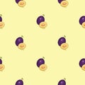Plum seamless pattern. Vegan organic eco fruit background. vector illustration Royalty Free Stock Photo