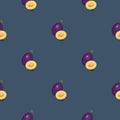 Plum seamless pattern. Vegan organic eco fruit background. vector illustration Royalty Free Stock Photo