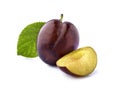 Plum  with slice isolated on white background Royalty Free Stock Photo