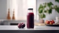 plum smoothie, fruit juice, drink from fresh plums in a bottle