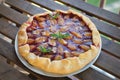 Plum tart with cinnamon. Portion of cake on a plate with shallow depth of field.