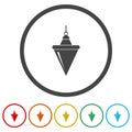 Plumb bob icon. Plummet icon. Set icons in color circle buttons
