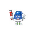 Plumber blue christmas hat on cartoon character mascot design