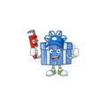 Plumber blue gift box on cartoon character mascot design