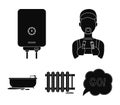 Plumber, boiler and other equipment.Plumbing set collection icons in black style vector symbol stock illustration web.