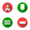 Plumber, boiler and other equipment.Plumbing set collection icons in flat style vector symbol stock illustration web.