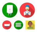 Plumber, boiler and other equipment.Plumbing set collection icons in flat style vector symbol stock illustration web.