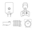 Plumber, boiler and other equipment.Plumbing set collection icons in outline style vector symbol stock illustration web.