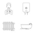 Plumber, boiler and other equipment.Plumbing set collection icons in outline style vector symbol stock illustration web.