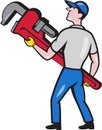 Plumber Carry Monkey Wrench Walking Cartoon