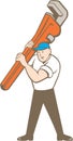 Plumber Carrying Monkey Wrench Cartoon