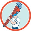 Plumber Carrying Monkey Wrench Circle Cartoon